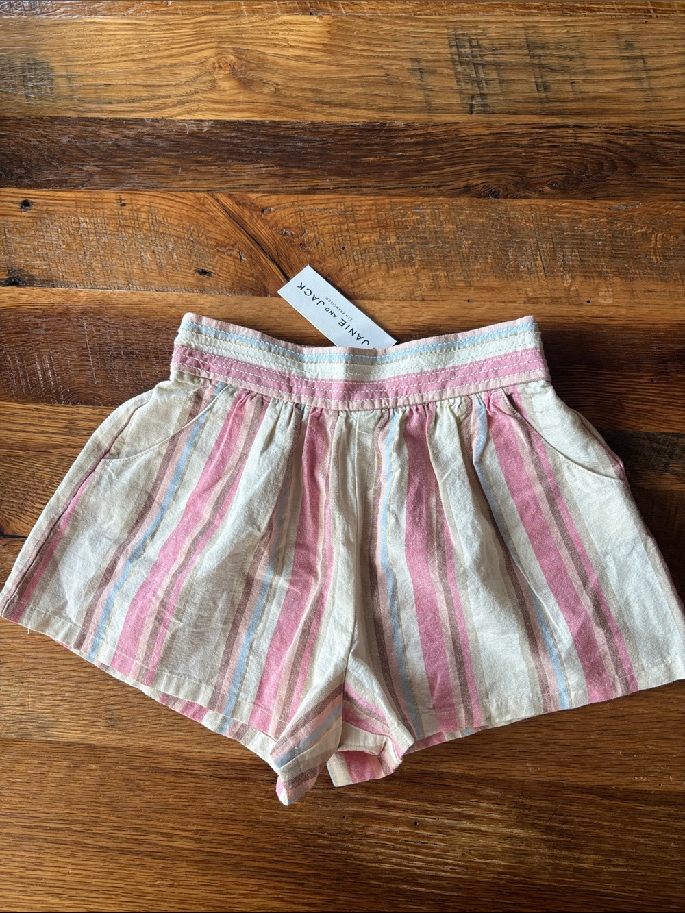 Janie and Jack NWT Pink Cream and Light Blue Striped High Waist shorts size 6